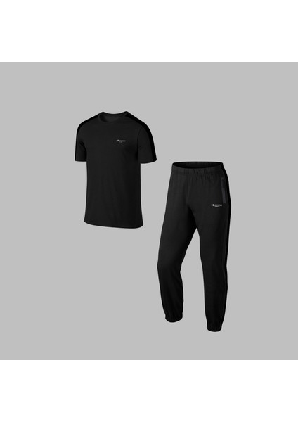 Erkek Siyah Özel Supra Penye Kumaş Üst Alt Tshirt-Eşofman Takımı S -3xl