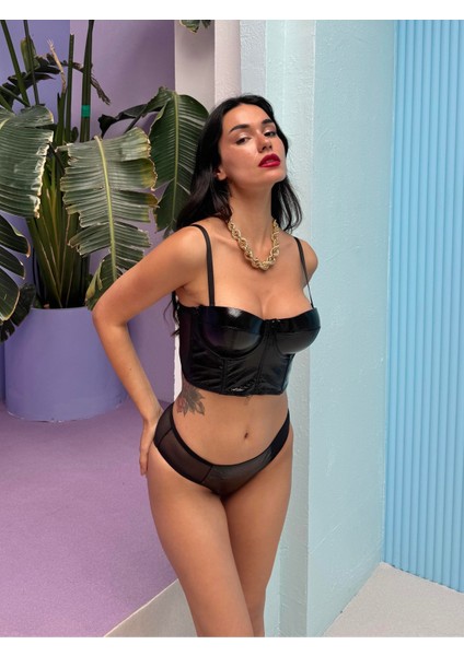 Chicx Destekli Parlak Deri Bustiyer Takım modelleri