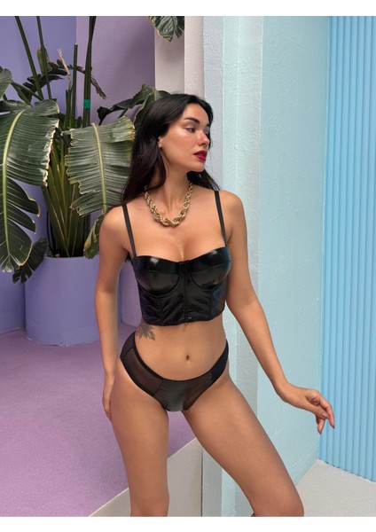 Chicx Destekli Parlak Deri Bustiyer Takım fırsatları