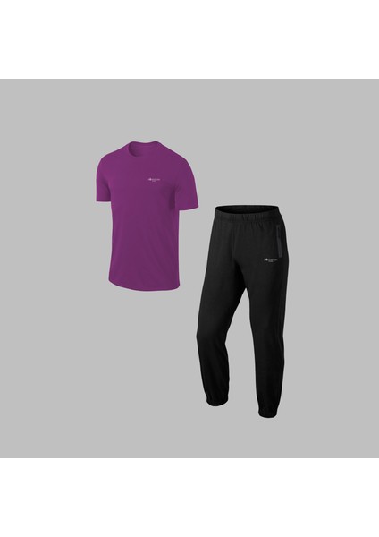 Erkek Mor Özel Supra Penye Kumaş Rahat Regular Fit Yürüyüş Tshirt-Eşofman Takımı S-3xl