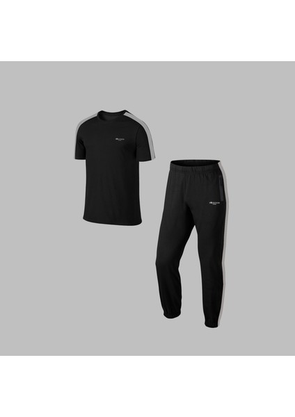 Erkek Siyah Özel Supra Penye Kumaş Koşu ve Egzersiz Tshirt-Eşofman Seti S-3xl