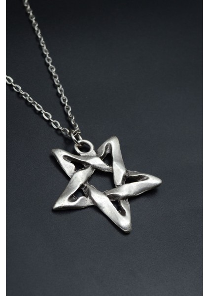 Pentagram Gümüş Kaplama Unisex Düz Zincir Kolye kod 783