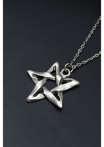 Pentagram Gümüş Kaplama Unisex Düz Zincir Kolye kod 783 modelleri