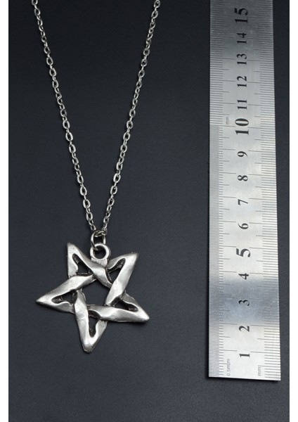 Pentagram Gümüş Kaplama Unisex Düz Zincir Kolye kod 783 fırsatları