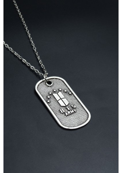 BTS Army Künye Gümüş Kaplama Unisex Düz Zincir Kolye kod 824