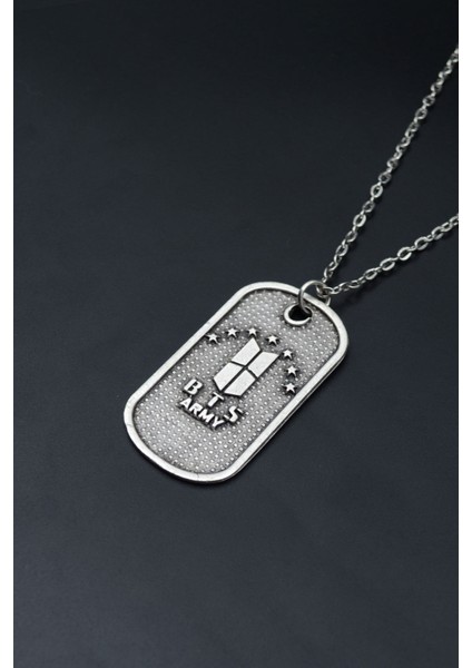 BTS Army Künye Gümüş Kaplama Unisex Düz Zincir Kolye kod 824
