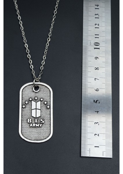 BTS Army Künye Gümüş Kaplama Unisex Düz Zincir Kolye kod 824