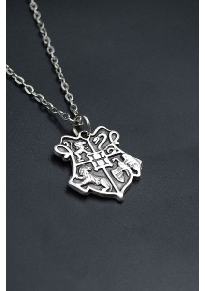 Harry Potter Hogwarts Sembol Gümüş Kaplama Unisex Düz Zincir Kolye kod 866