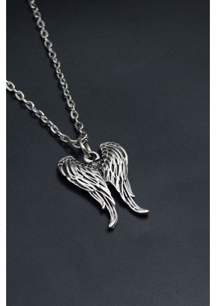 Melek Kanatlı Gümüş Kaplama Unisex Düz Zincir Kolye kod 822
