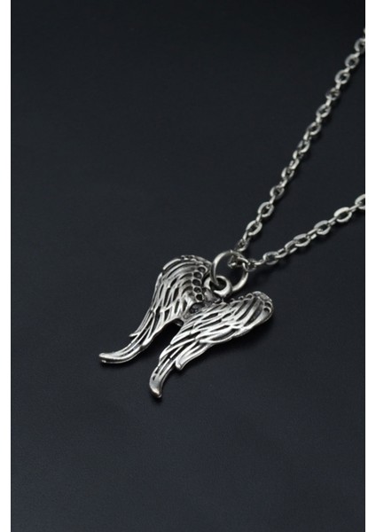 Melek Kanatlı Gümüş Kaplama Unisex Düz Zincir Kolye kod 822 modelleri