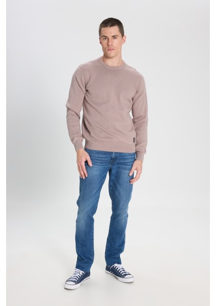 Regular Fit Normal Kesim Bisiklet Yaka Vizon Triko Kazak modelleri