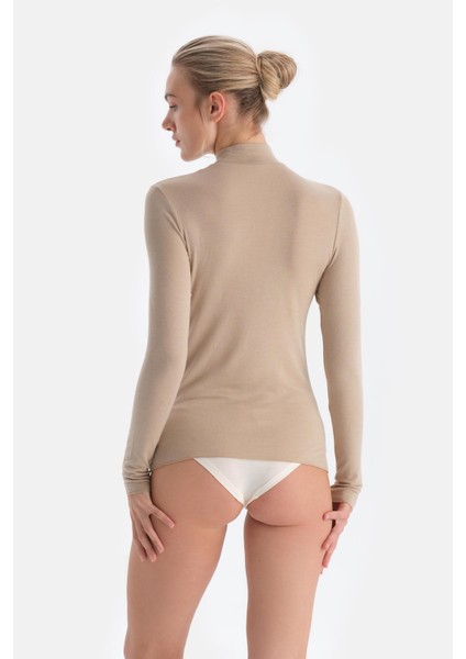 Sütlü Kahve 5118KC Modal Kaşmir Balıkçı Yaka Uzun Kollu Üst fiyatları