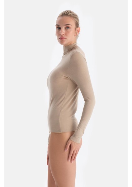 Sütlü Kahve 5118KC Modal Kaşmir Balıkçı Yaka Uzun Kollu Üst modelleri