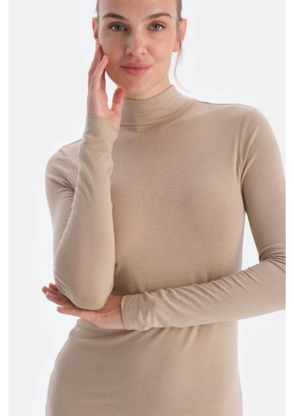 Sütlü Kahve 5118KC Modal Kaşmir Balıkçı Yaka Uzun Kollu Üst indirimleri