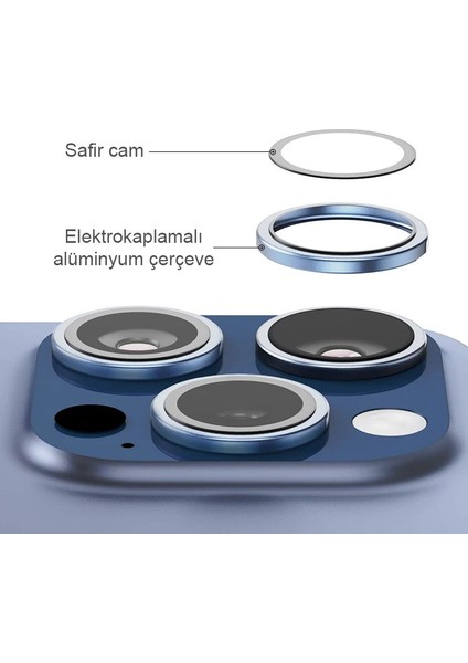 Apple iPhone 16 Pro Max Safir Metal Kamera Lens Koruyucu modelleri