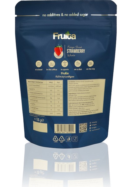 Bütün Çilek - Dondurularak Kurutulmuş - Kuru Meyve Cipsi - Freeze Dried Strawberry 15GR