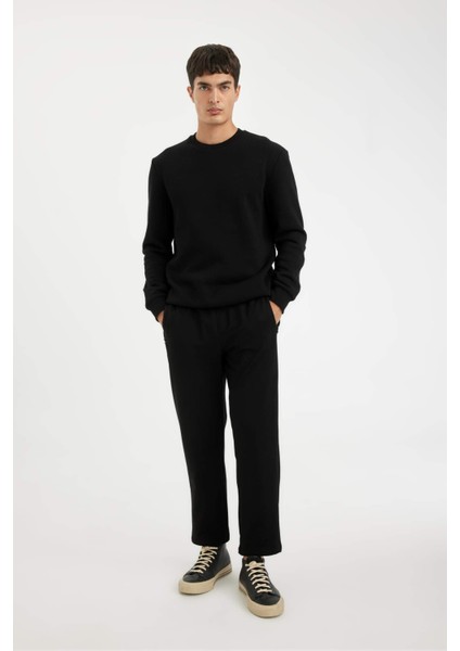 Siyah Eşofman Altı Slim Fit Dar Kesim Fermuarlı Basic Düz Paça D6091AX24AU