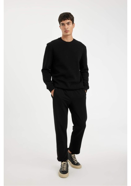 Siyah Eşofman Altı Slim Fit Dar Kesim Fermuarlı Basic Düz Paça D6091AX24AU