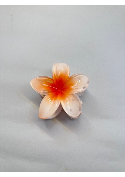 Tekli, Beyaz - Turuncu Renk 8 cm Lotus Çiçeği Mandal Toka