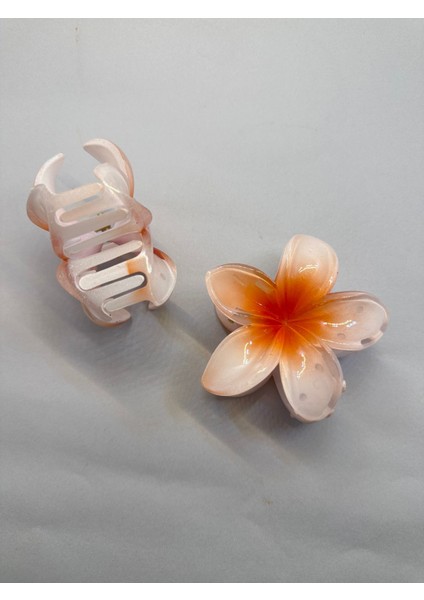 Tekli, Beyaz - Turuncu Renk 8 cm Lotus Çiçeği Mandal Toka modelleri