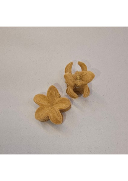 2li Bej Renk Kadife 3 cm Lotus Çiçeği Mandal Toka