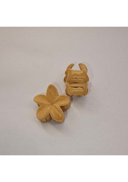 2li Bej Renk Kadife 3 cm Lotus Çiçeği Mandal Toka