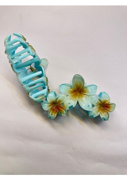 1 Adet 3lü Turkuaz Renk 12 cm Lotus Çiçeği Toka