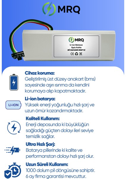 Xiaomi Mi Vacuum Mop 1c Uyumlu Robot Süpürge Bataryası (Ultra Mega Yüksek Kapasite) 3500MAH Batarya modelleri