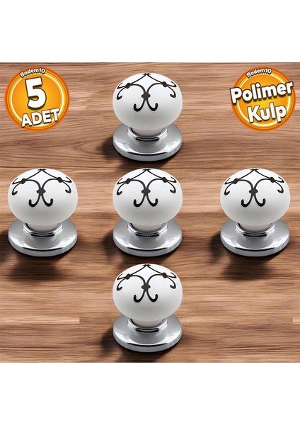Sude Polimer Düğme Kulp Yıldız Siyah Krom Mobilya Mutfak Çekmece Dolap Kulbu 5 Adet