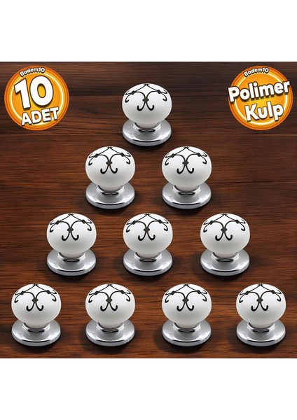 Sude Polimer Düğme Kulp Yıldız Siyah Krom Mobilya Mutfak Çekmece Dolap Kulbu 10 Adet
