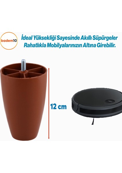 Oval Plastik Ayak 12 cm Kahverengi Mobilya Yükseltici Sehpa Kanepe Koltuk Ayağı Baza Ayakları Aparat
