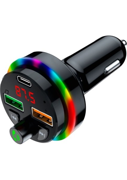 Sft-1 Bluetooth Görüşme ve Müzik Rgb Fm Transmitter 25W Qc 3.0 Pd + 3.1A Çift USB Şarj