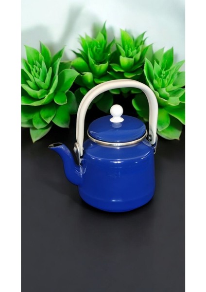 Emaye Demlik Üstten Saplı 1 Litre Lacivert Vintage Çaydanlık