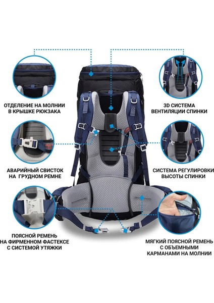Outdoor Dağcılık, Kamp ve Yürüyüş Sırt Çantası (60 Litre) Lacivert 8125 indirimleri