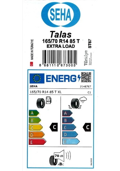 165/70 R14 85T Xl Talas ST67 Oto Yaz Lastiği (Üretim Yılı: 2024) modelleri