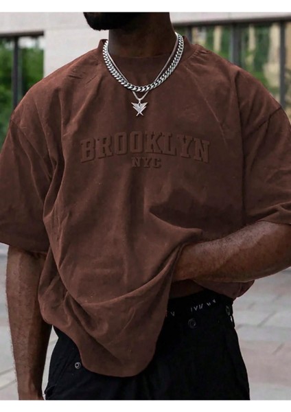 Erkek Brooklyn Kabartma Baskılı Oversize T-Shirt