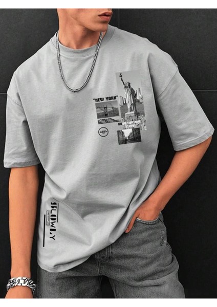 Erkek Slowly Baskılı Oversize T-Shirt