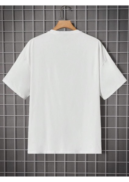 Erkek Beyaz Stylish Baskılı Oversize T-Shirt