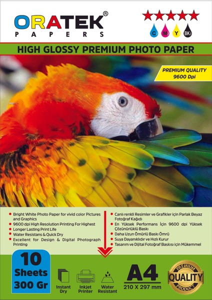 Epson T664/6641 ET14000 Fotoğraf Kağıdı A4 Premium Parlak 300 Gr.10 Adet