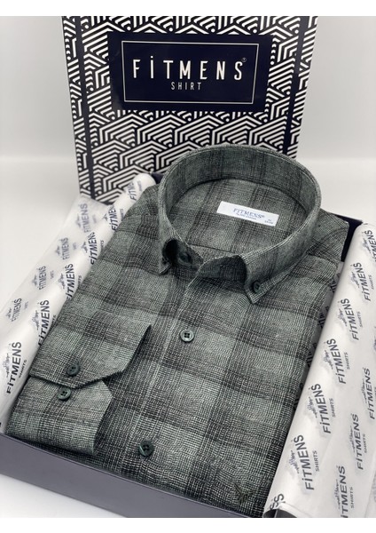 Klasik Uzun Kol Kışlık %100 Cotton Yaka Düğmeli Hediye Kutulu Erkek Gömlek (Code: AD.2268) - Yeşil fiyatları