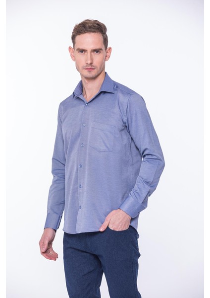 Klasik Uzun Kol Oxford Hediye Kutulu Kolay Ütülenebilir Erkek Gömlek - Indigo fiyatları