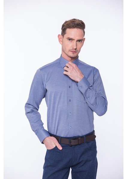 Klasik Uzun Kol Oxford Hediye Kutulu Kolay Ütülenebilir Erkek Gömlek - Indigo indirimleri