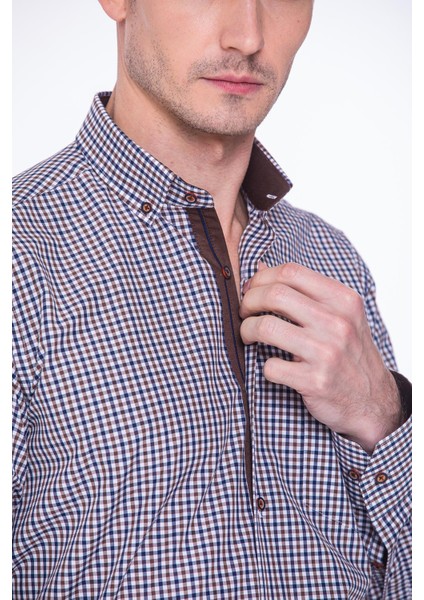 Klasik Uzun Kol King Kareli Hediye Kutulu Erkek Gömlek - Kahverengi fiyatları