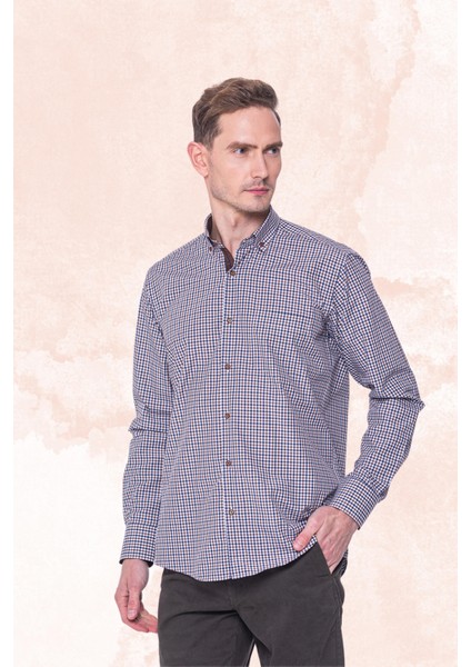 Klasik Uzun Kol King Kareli Hediye Kutulu Erkek Gömlek - Kahverengi indirimleri