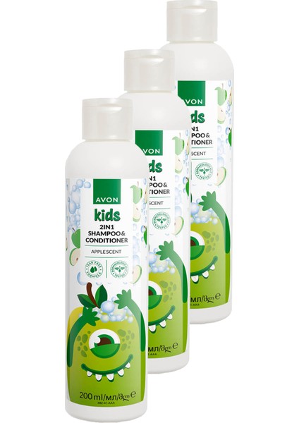 Kids Çocuklar İçin Elma Kokulu Şampuan ve Saç Kremi 200 ml x 3 adet