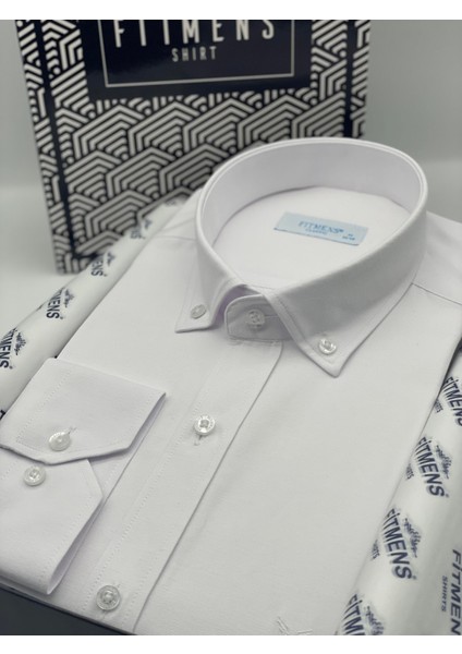 Klasik Uzun Kol Yaka Düğmeli Cepsiz Erkek Hediye Kutulu Gömlek(Code: KR.9510) - Beyaz fiyatları