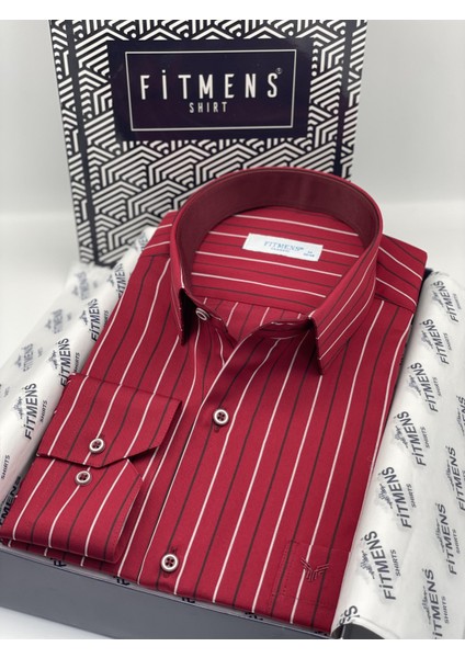 Klasik Uzun Kol Premium Çizgili T.1336 Gömlek - Bordo modelleri