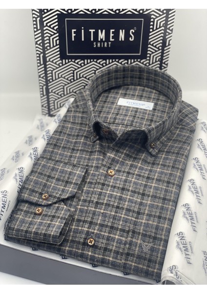 Klasik Uzun Kol Kışlık Yaka Düğmeli %100 Cotton Hediye Kutulu Erkek Gömlek (Code: AD.2279) - Siyah Bej fiyatları