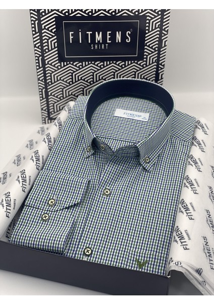 Klasik Uzun Kol Yaka Düğmeli Pöti Kareli Hediye Kutulu Erkek Gömlek (CODE:TP.1802) - Yeşil fiyatları