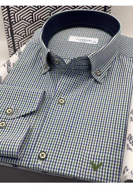 Klasik Uzun Kol Yaka Düğmeli Pöti Kareli Hediye Kutulu Erkek Gömlek (CODE:TP.1802) - Yeşil modelleri